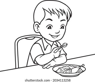 Dibujos de niños comiendo para colorear
