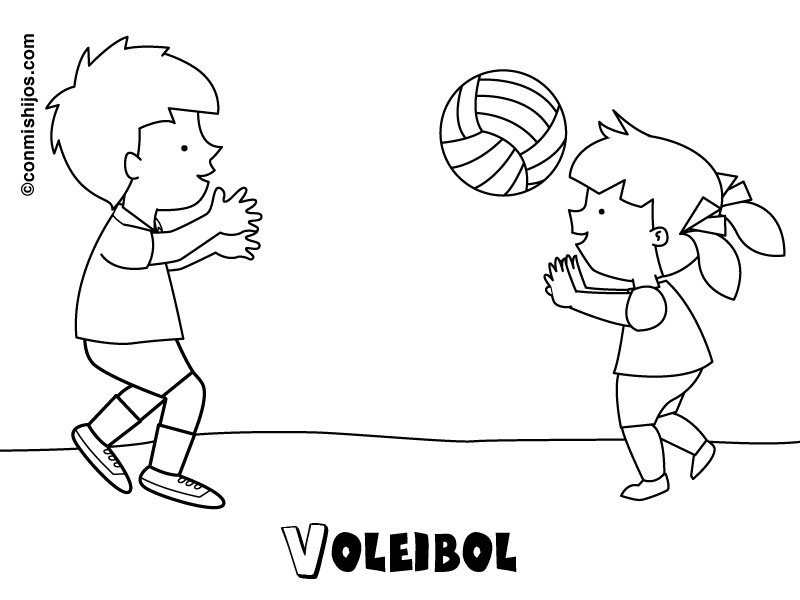 Dibujos de niños jugando voleibol para colorear